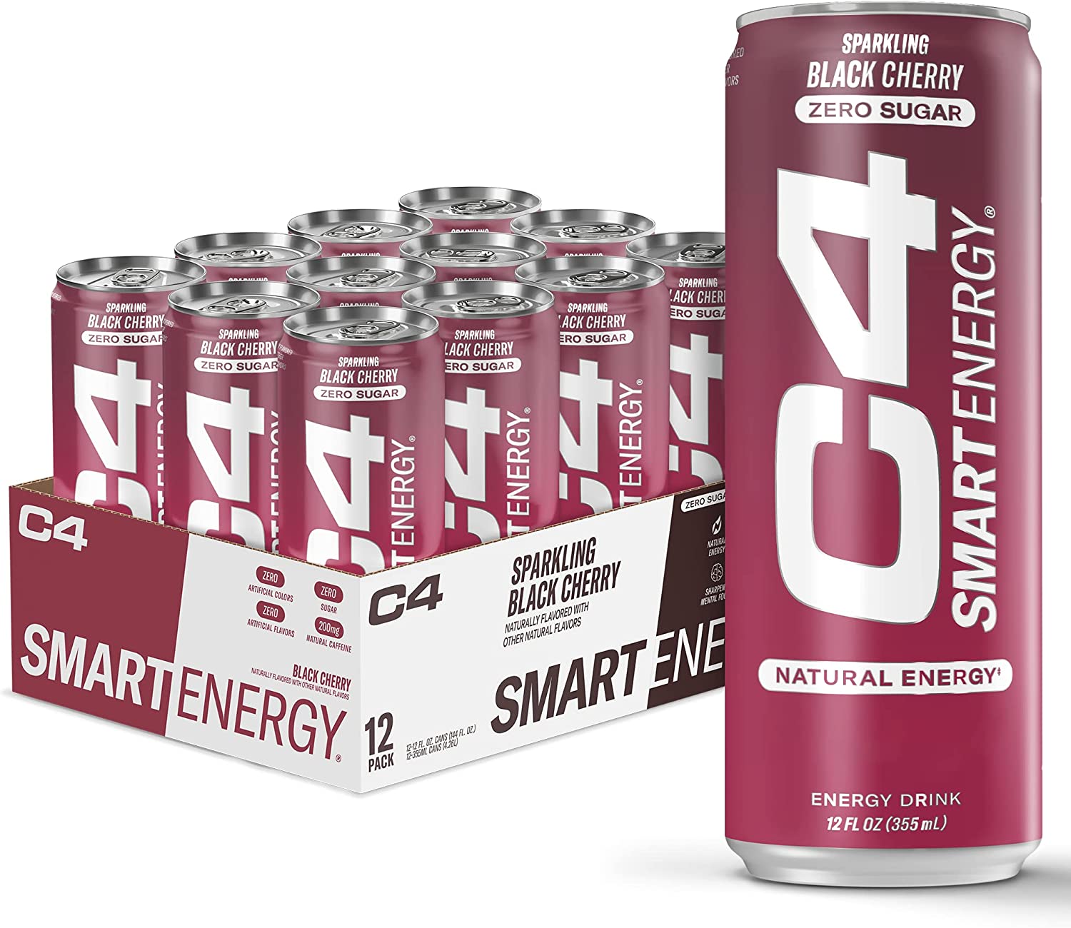 C4 Smart Energy Drink - Sugar Free Performance Fuel & Nootropic Brain Booster， Coffee Substitute or Alternative | Peach Mango Nectar 12 Oz - 12 Pack - Image 1